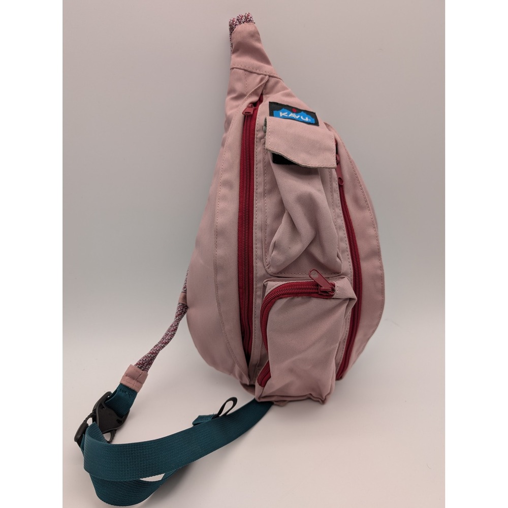 KAVU Rope Sling Bag Dusty Pink Canvas Crossbody Backpack Adjustable Strap